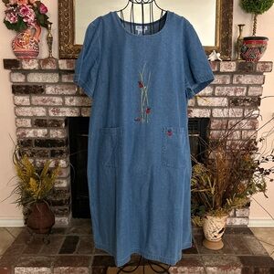 VTG Y2K  Blair Peasant Jumper Dress Denim Blue Jean Lady Bug Sz XL